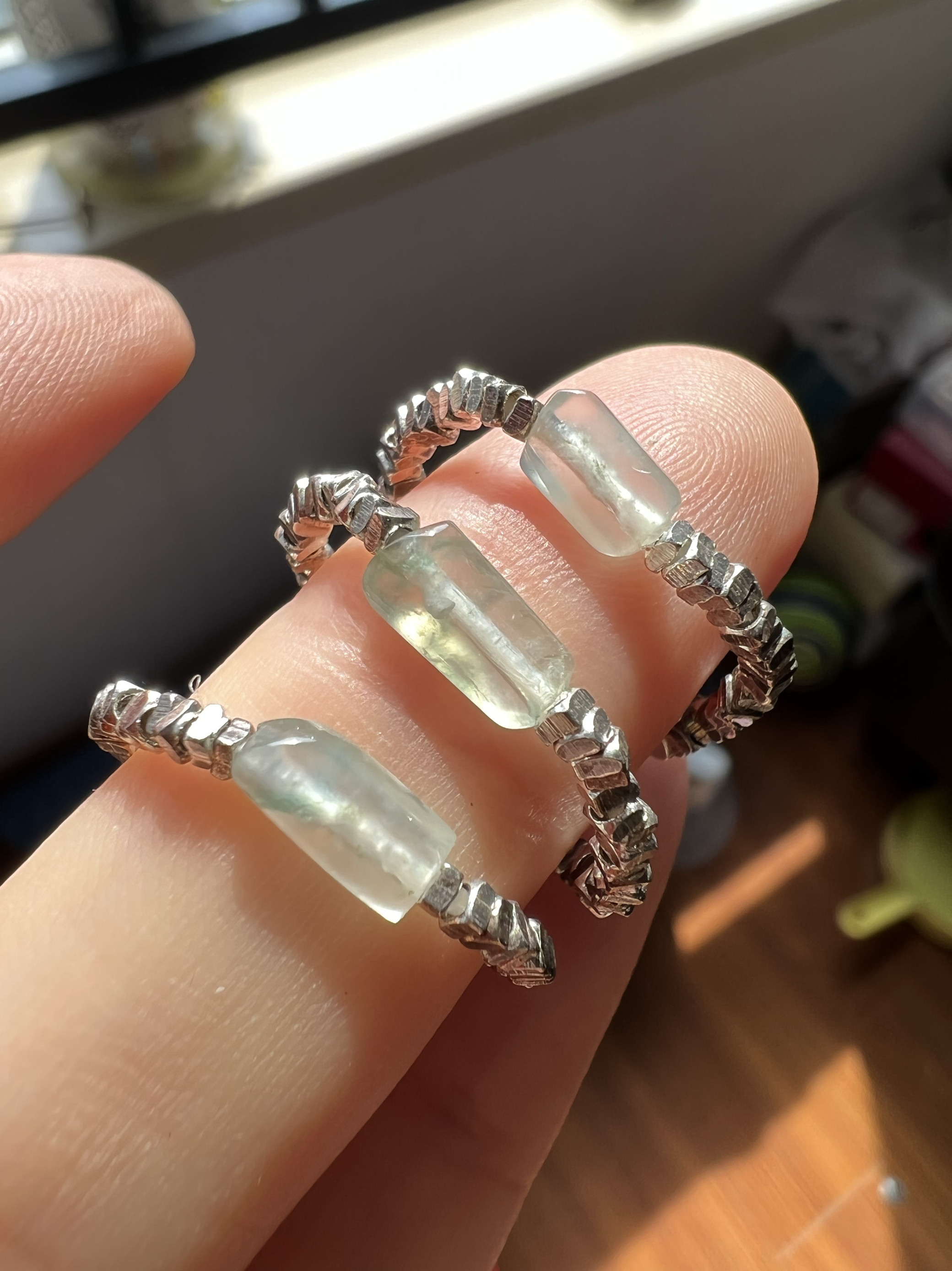 Natural Burmese Jade A Grade High Ice Floating Flower Shape Beads 925 Broken Silver Bullet Ring