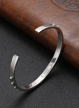 银聚点小众风格情侣S925纯银手镯