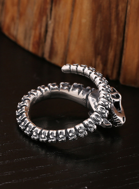 纯银朋克风男士复古开口龙头戒指