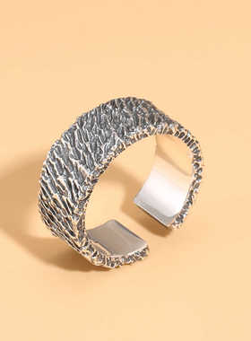 包邮原创设计S925纯银陨石纹戒指泰银复古男士指环开口时尚国潮风