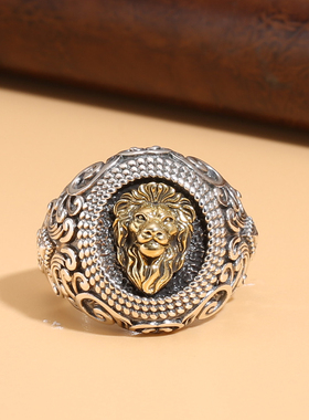 包邮原创S925通体纯银朋克立体狮子王戒指泰银欧美男士指环开口潮