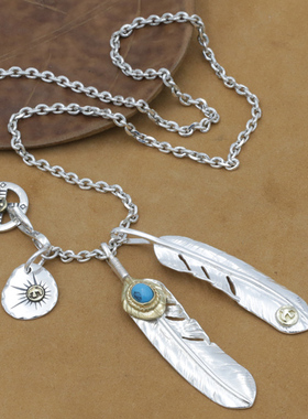 s925纯银太角素银项链ins羽毛