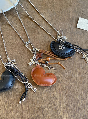 皮质爱心吊坠卫衣链女小众