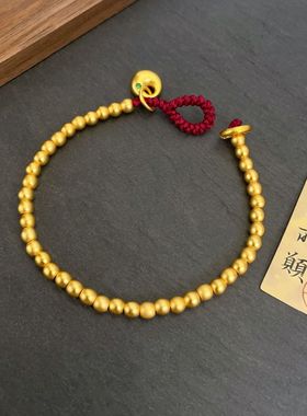 直播同款锤纹扣镶钻小胖福手链女款新中式久不掉色转运珠沙金手串