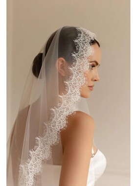 Mantilla Lace Wedding Veil Scalloped Edge Soft Tulle Bridal