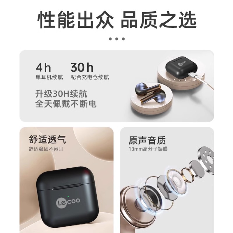 联想真无线蓝牙耳机2024新款运动跑步半入耳式高音质适用华为苹果