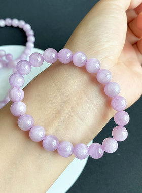 天然粉紫色锂辉石手串猫眼光晕