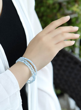 新品天然海蓝宝手链钻石沉着勇敢