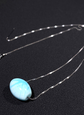 天然蓝色水晶海纹石色泽鼓珠吊坠