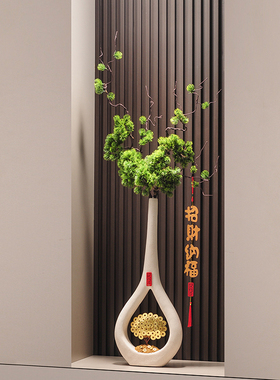 入户玄关壁龛石来运转大型花瓶摆件客厅仿真花红果乔迁开业装饰品