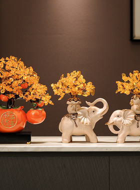 发财树柿柿如意柿子摆件新中式乔迁之喜高档客厅玄关电视柜装饰品