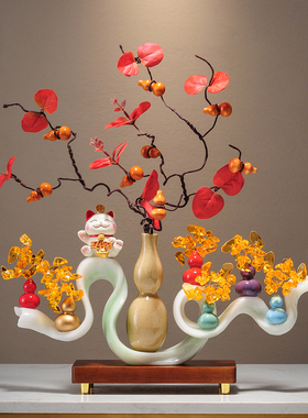 新中式招财纳福七彩葫芦摆件玄关酒柜电视柜高端大气乔迁新居礼品