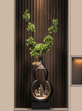 葫芦假山花瓶摆件入户玄关客厅插花仿真花装饰高级感乔迁开业礼物