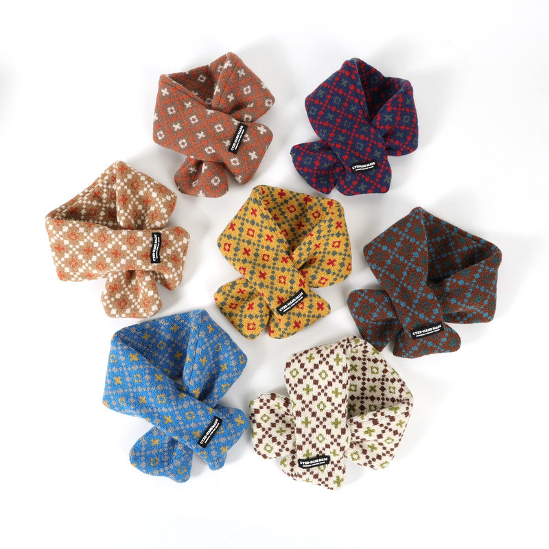 儿童围巾秋冬季男童防风针织复古格子女宝宝保暖毛线围脖加厚双层,淘宝优惠券,粉丝福利购,淘宝优惠卷