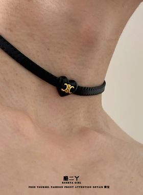 辣妹百搭复古黑色心形choker项链