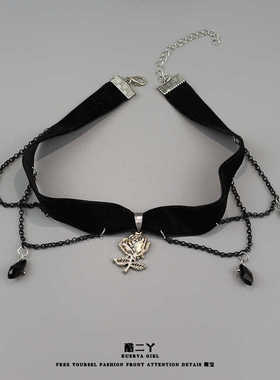 复古玫瑰花项链暗黑项圈女Lolita