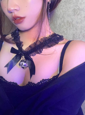 大小铃铛项圈蕾丝锁骨链黑色手腕