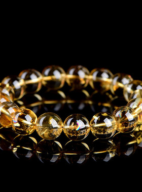 久雅水晶  天然香槟黄阿赛圆珠手链  暴力黄水晶阿赛散珠手串