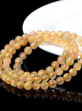 久雅水晶 天然金发晶三圈手链 冰种金发晶钛晶多圈手 厂家直销