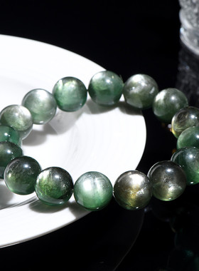 久雅水晶 天然绿野仙踪锂云母圆珠手链 绿色锂云母手串  厂家直销