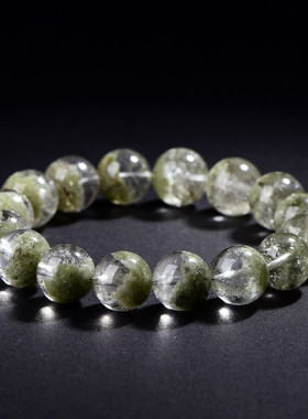 久雅水晶 天然抹茶半盆绿幽灵圆珠手链  浅绿幽灵聚宝盆散珠手串