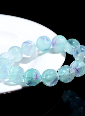 久雅水晶 天然羽毛萤石圆珠手链 双色羽毛萤石散珠手串 厂家直销