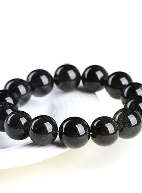 久雅水晶 天然满色黑发晶圆珠手链 大颗粒黑色发晶手串 厂家直销