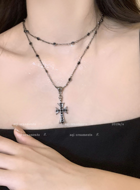 阿七饰物暗黑十字架双层叠戴项链