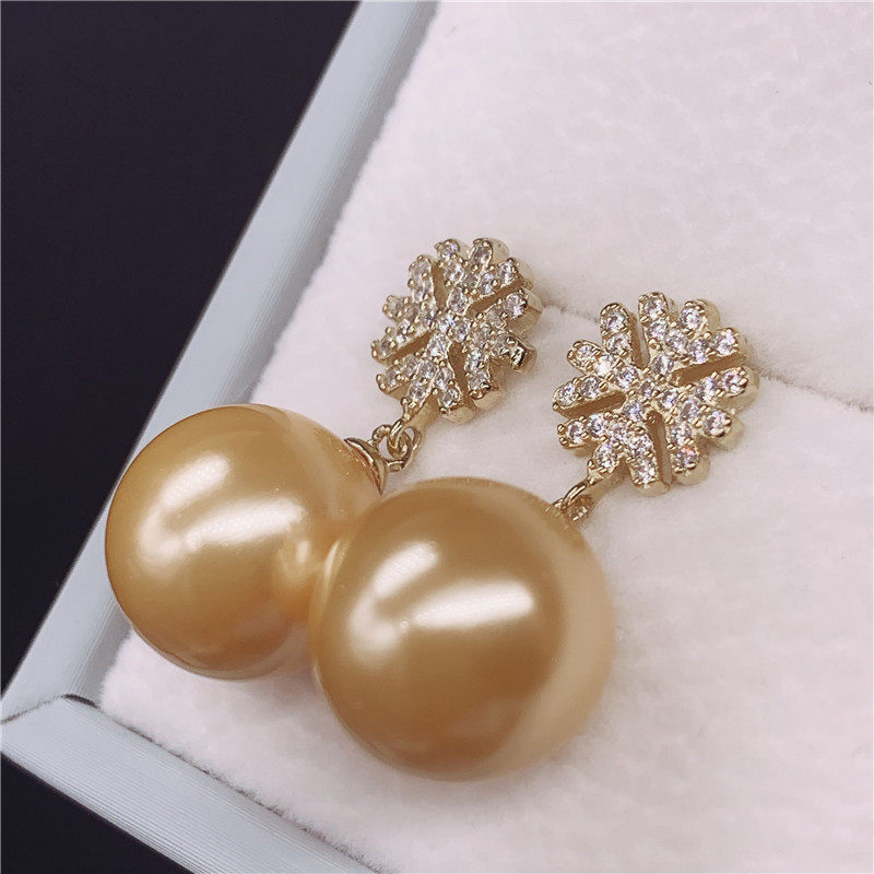 金珠天然珍珠耳环海水珍珠雪花耳钉925纯银镀金正圆无暇强光,淘宝优惠券,粉丝福利购,淘宝优惠卷