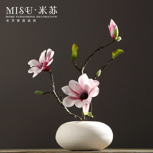 欧式古典陶瓷花瓶套装摆件家居装饰品现代简约客厅仿真玉兰花摆设 - 图1