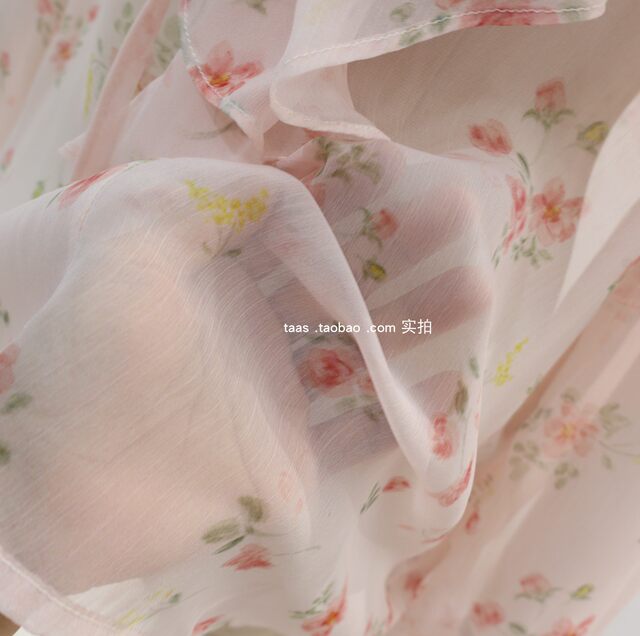 ເສື້ອຢືດ tencel chiffon ສີບົວ floral super fairy ruffled