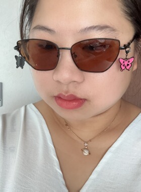 洋红色蝴蝶流苏眼镜链墨镜吊坠女