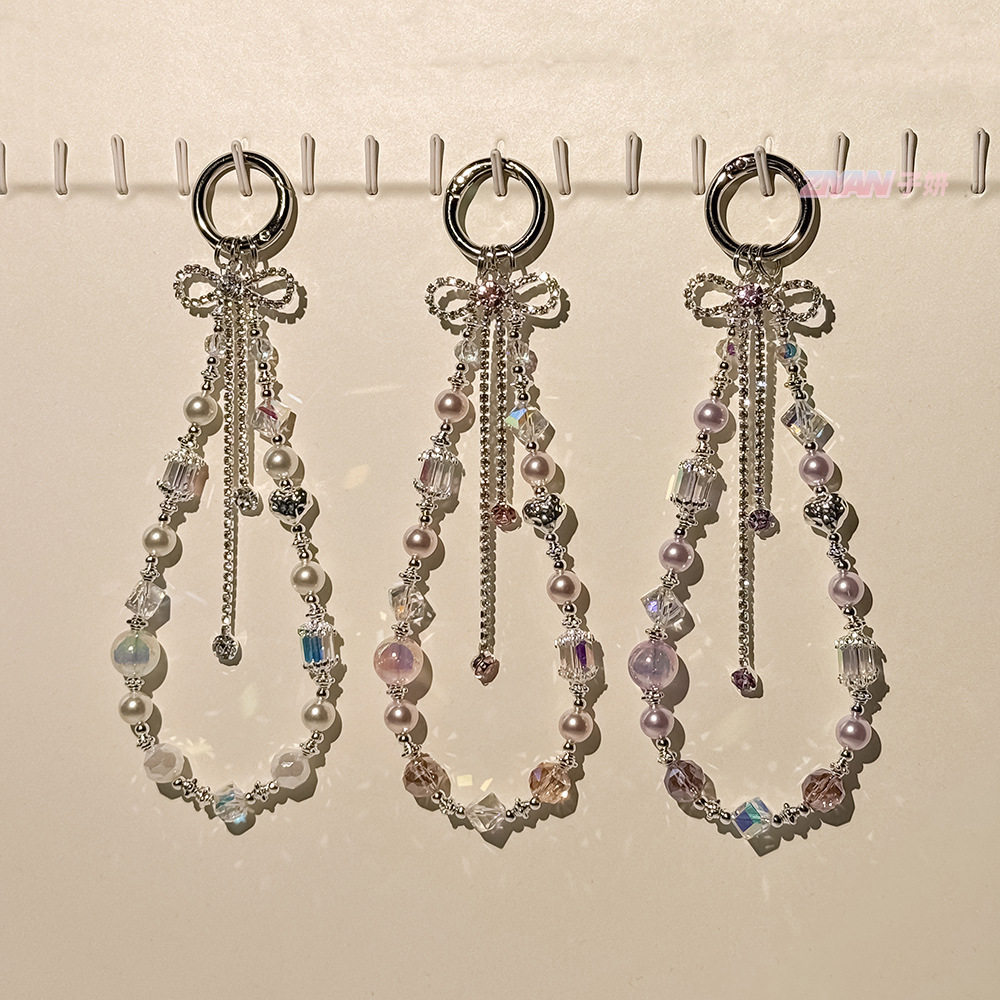 Clove 水钻蝴蝶结流苏手机链短款珍珠水晶钥匙扣精致包挂件高级女,淘宝优惠券,粉丝福利购,淘宝优惠卷