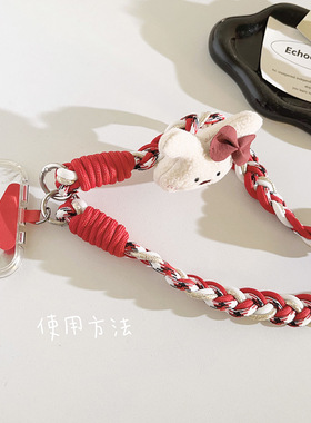 复古小熊手机链条斜挎彩编织挂绳