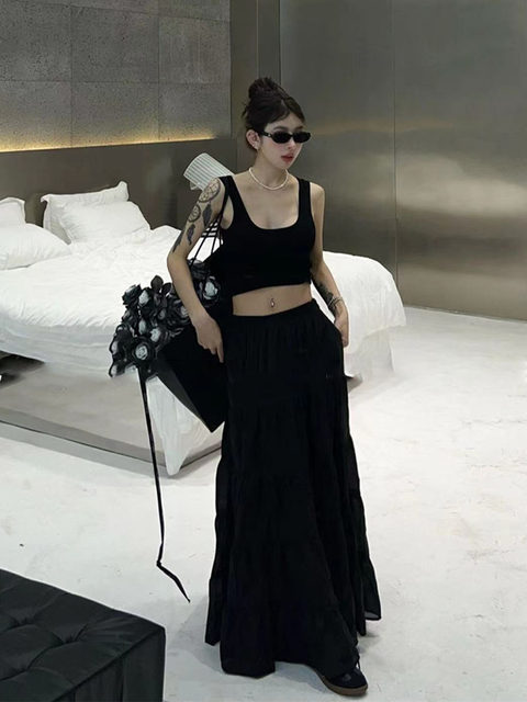 Super fui~ French retro A-line large sling skirt