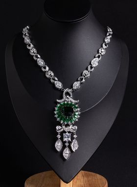 欧美奢华满钻镶嵌烟花切锆石项链大克拉高级感珠宝首饰女宴会配饰