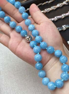 夏款冰冰凉天然石12M手工串珠蓝色项链小众颈链轻奢百搭锁骨链