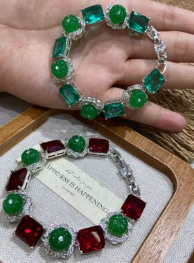 法式优雅时尚锆石方块几何手链镶嵌南瓜珠个性百搭手链高级感手饰