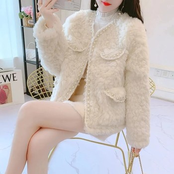 Xiaoxiangfeng Sweet Lamb Fur Jacket Feminine Short Style 2023 Autumn and Winter Loose Top Outer Winter Cotton Clothes