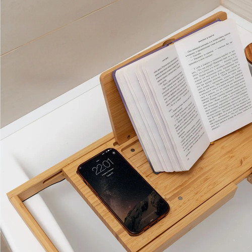 可伸缩竹木浴缸置物架浴桶泡澡桶澡盆架手机平板书本香薰收纳托盘 - 图1