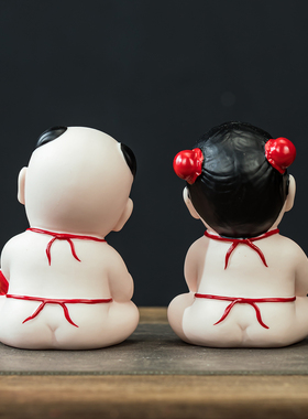 招财童子金童玉女陶瓷摆件