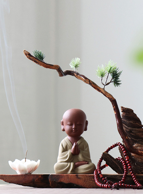 木雕紫砂茶室陶瓷禅意风小沙弥