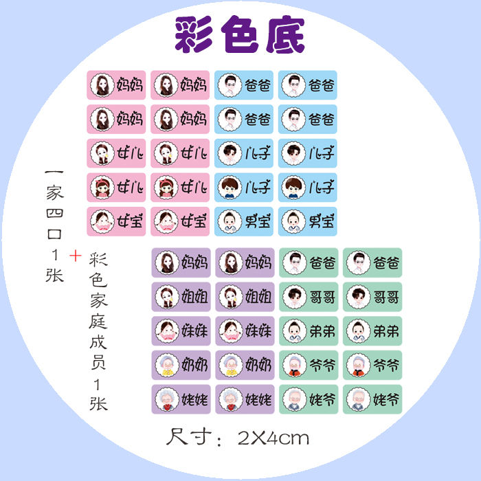 防水家庭成员分类标签 彩色图标爸爸妈妈透明贴纸盆类水杯牙缸贴 - 图0