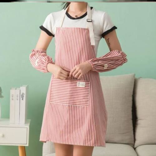 幼儿园围裙三件套饭店餐饮专用夏天薄款纯棉围裙袖套头巾工作服女 - 图2