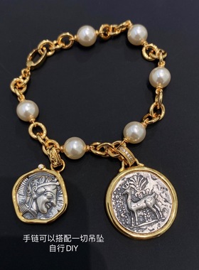 清仓 真多麻灰色珍珠s925纯银手链欧美中古小香珍珠手链轻奢气质