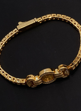 清仓大象金币手链925纯银镀金复古高级感满钻手环女法式中古浮雕