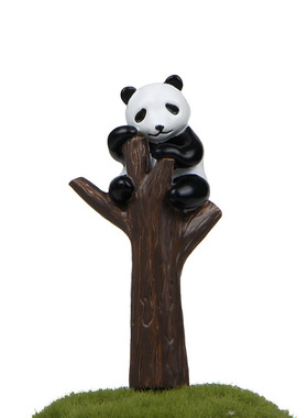 树枝造型熊猫插饰萌兰panda国宝微景观园艺造景花插合成树脂