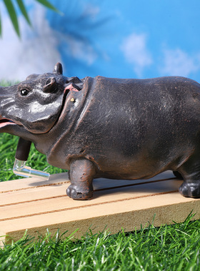 气动式河马张嘴吐泡泡吐气泡造景摆件pvc氧气泵水族造景缸底装饰