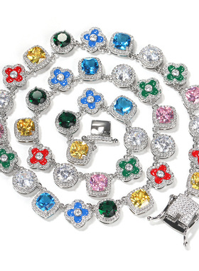 中古彩色锆石彩宝满钻项链