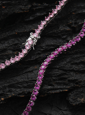 三爪镶嵌粉红色渐变网球项链